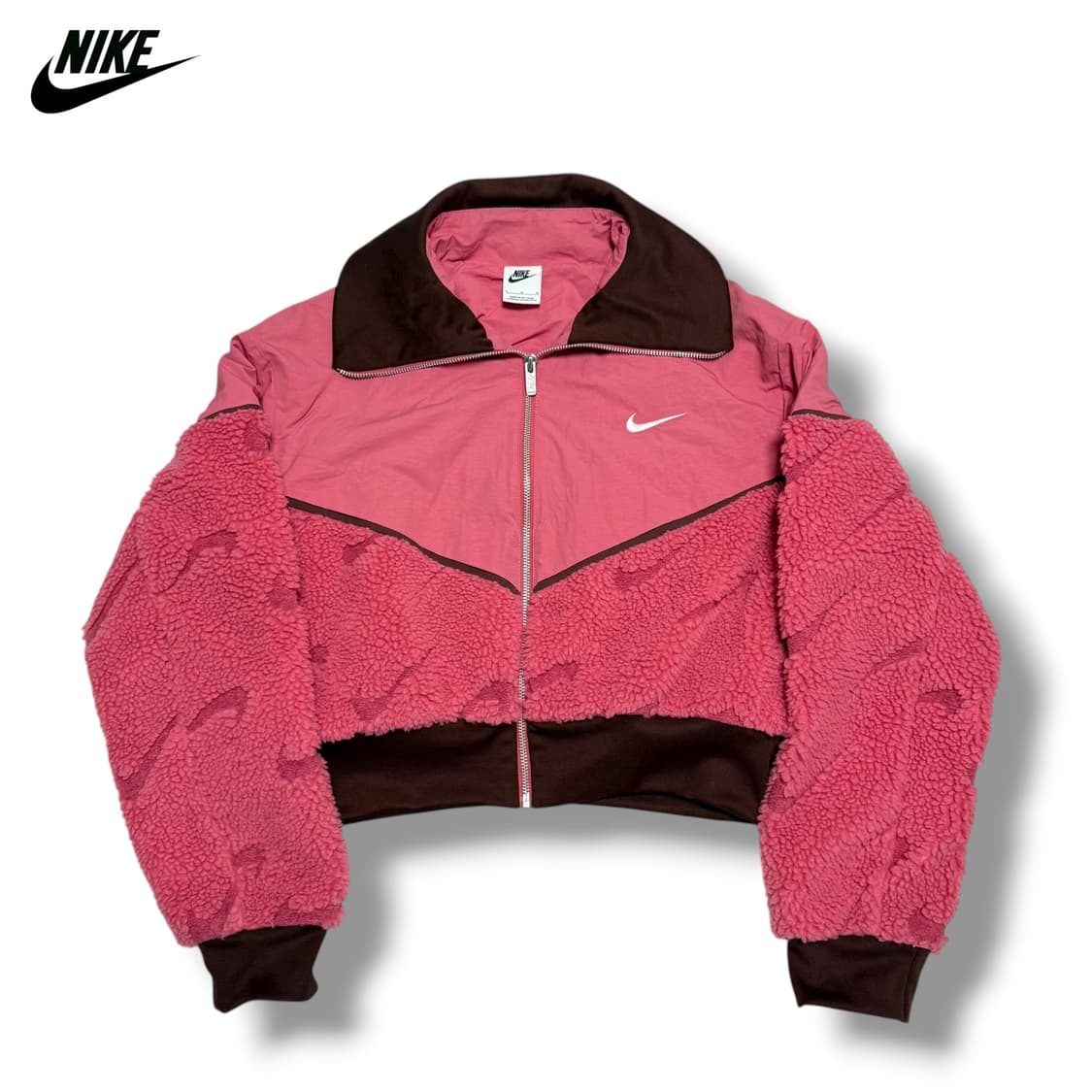 나이키 멀티로고 핑크 브라운 뽀글이 후리스 집업 상품이미지1