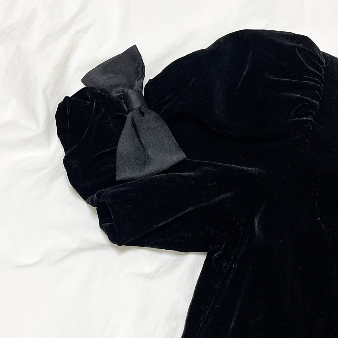 빈티지 ) 리본퍼프소매 벨벳원피스 상품이미지3