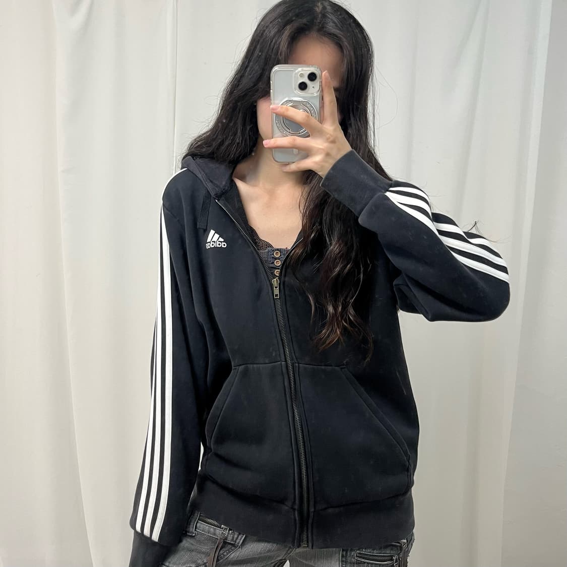 Adidas Black Hood Zip-up 상품이미지1