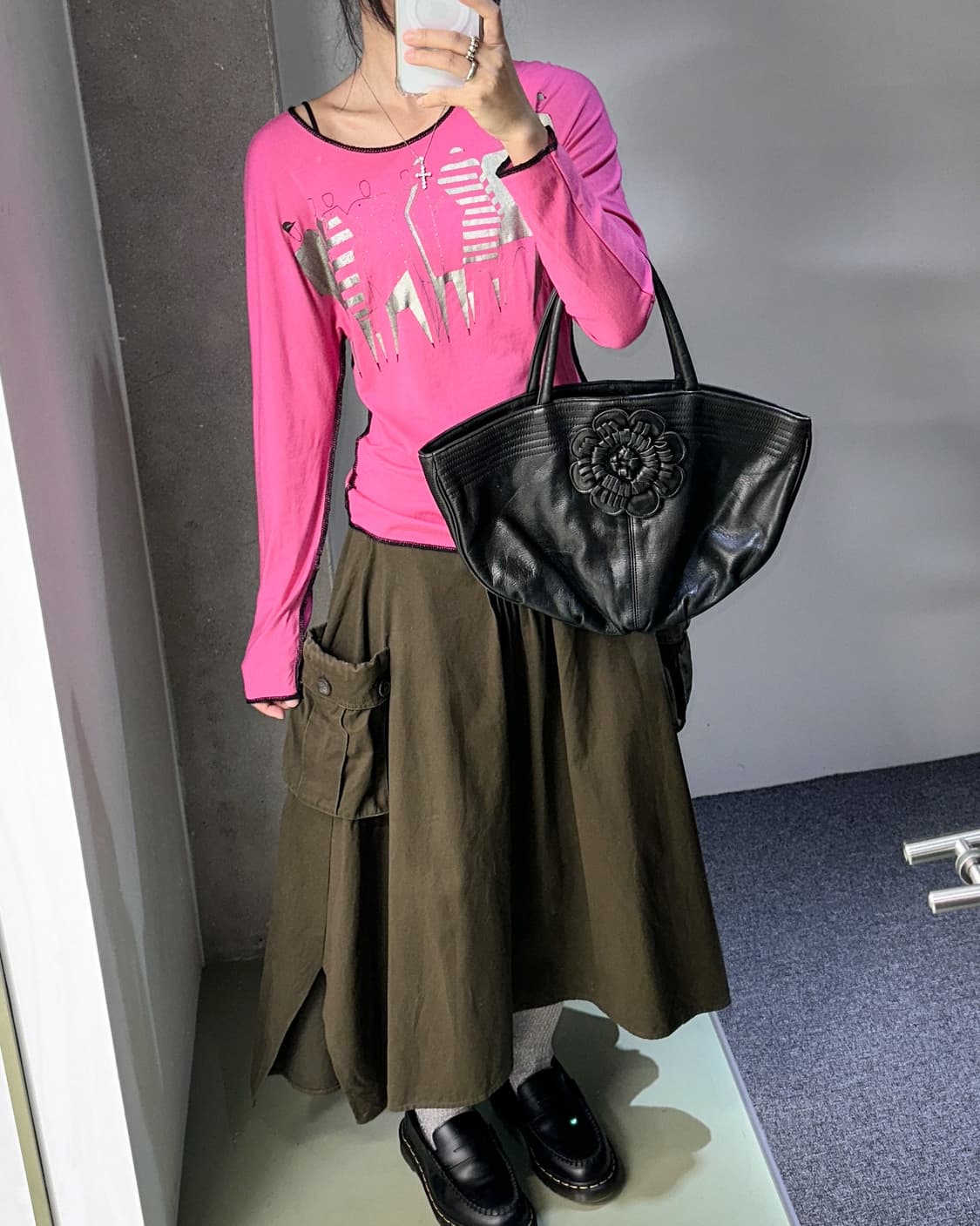 pink silver printed stitch line top 상품이미지3