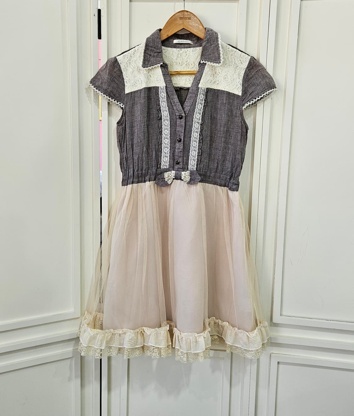 엑시즈팜(Axes Femme) 레이스 배색 튤 원피스 상품이미지1