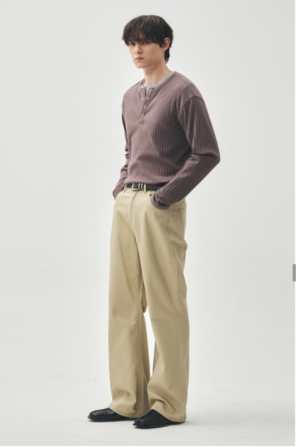 미나브 코튼 와이드 플레어팬츠 베이지 상품이미지3