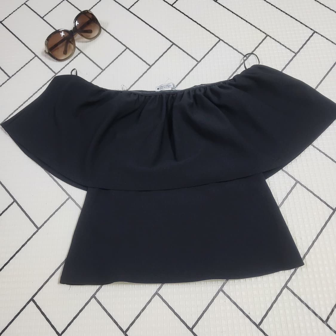  zara 오프숄더 러플 블라우스 탑 나시 슬리브 크롭탑  M 상품이미지4