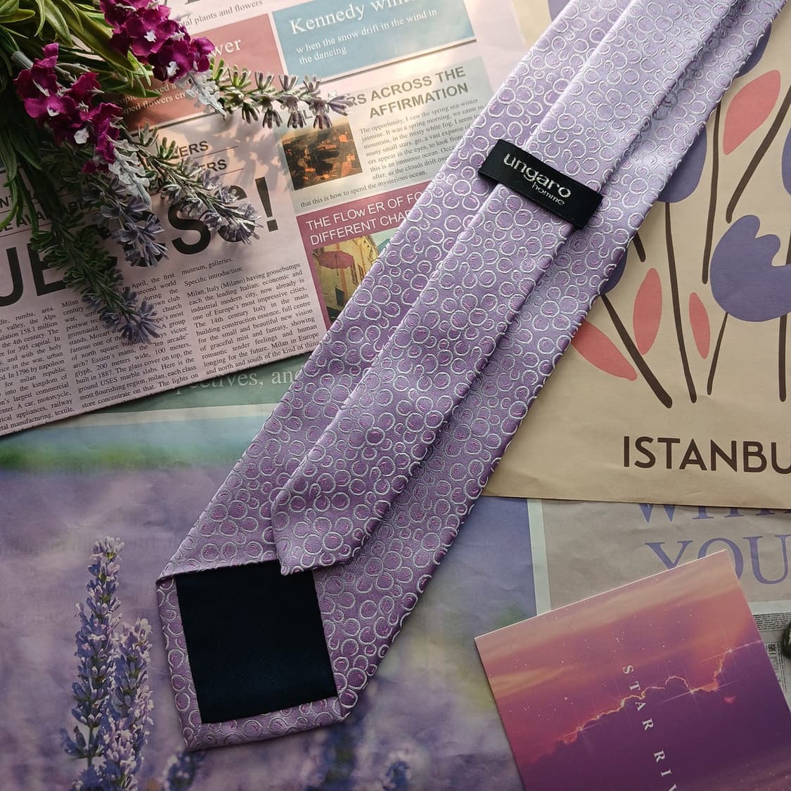 웅가로 실크 퍼플 플라워 자카드 넥타이 8.6cm A+등급 A18642
 상품이미지4