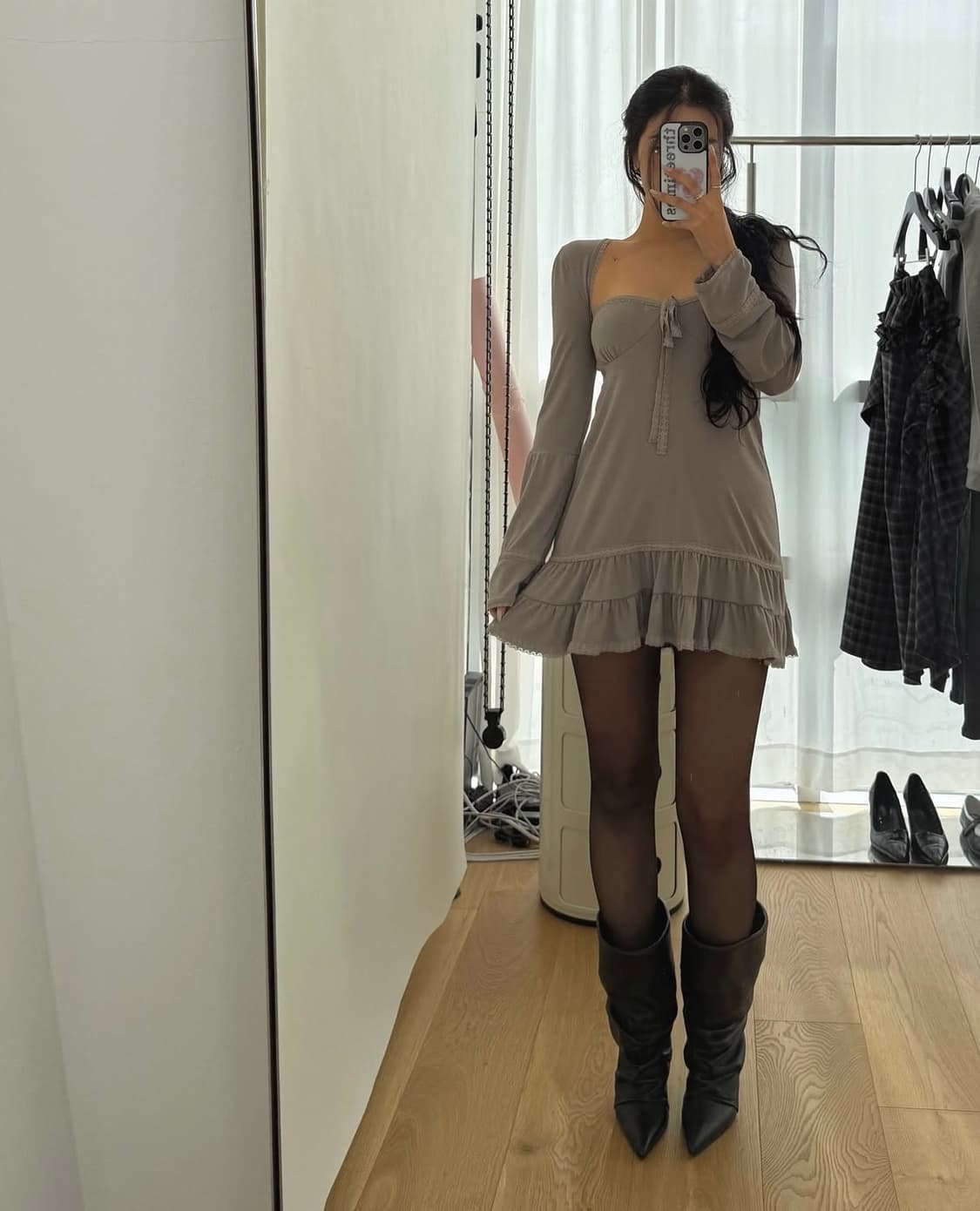 쓰리타임즈 크레페튜브탑+볼레로 세트 브라운 상품이미지4