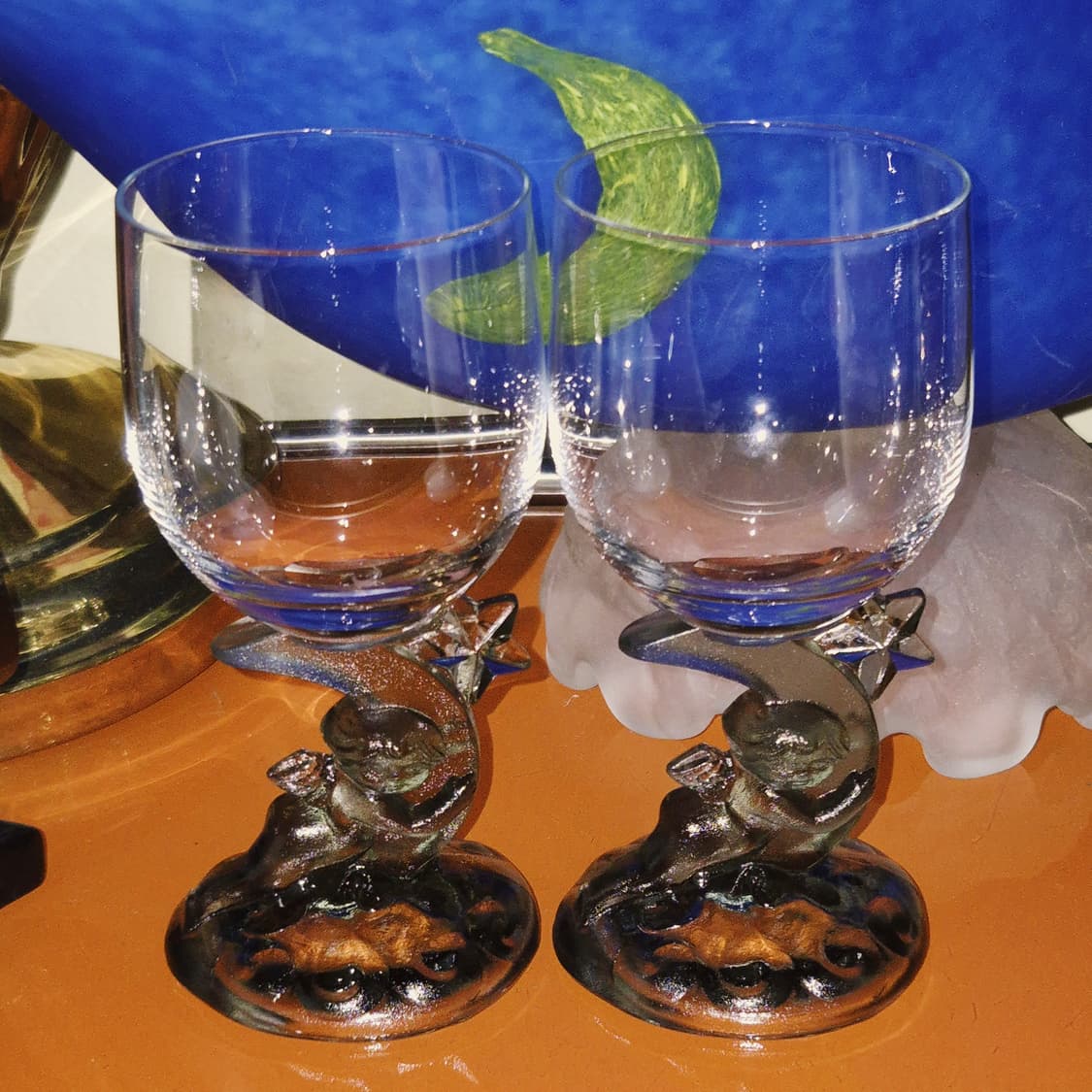 80s 이시즈카 유리 공예 엔틱 천사&달 와인잔 1p 상품이미지6