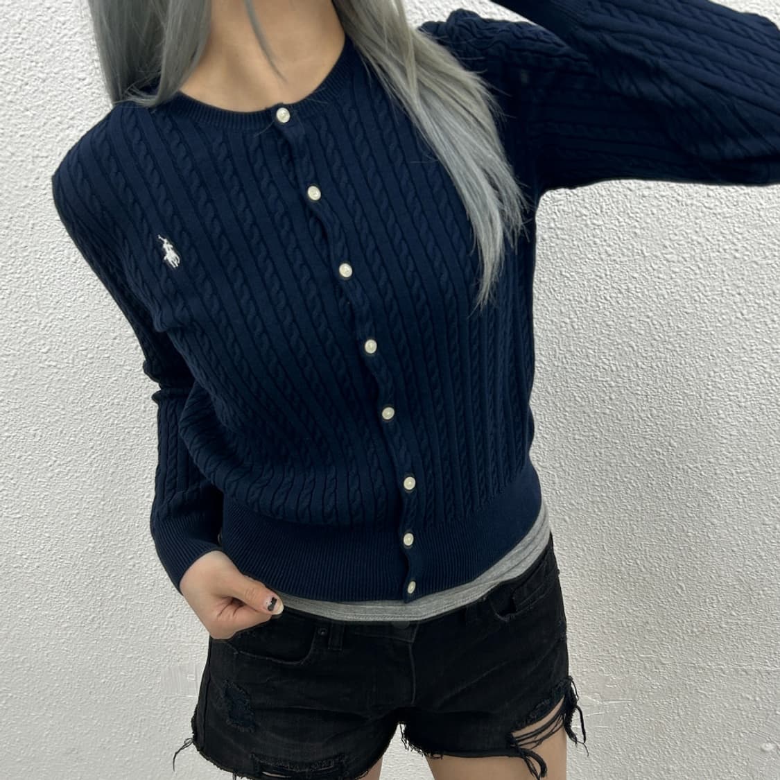 폴로 랄프로렌 화이트포니 네이비 꽈배기 가디건 XL 상품이미지1