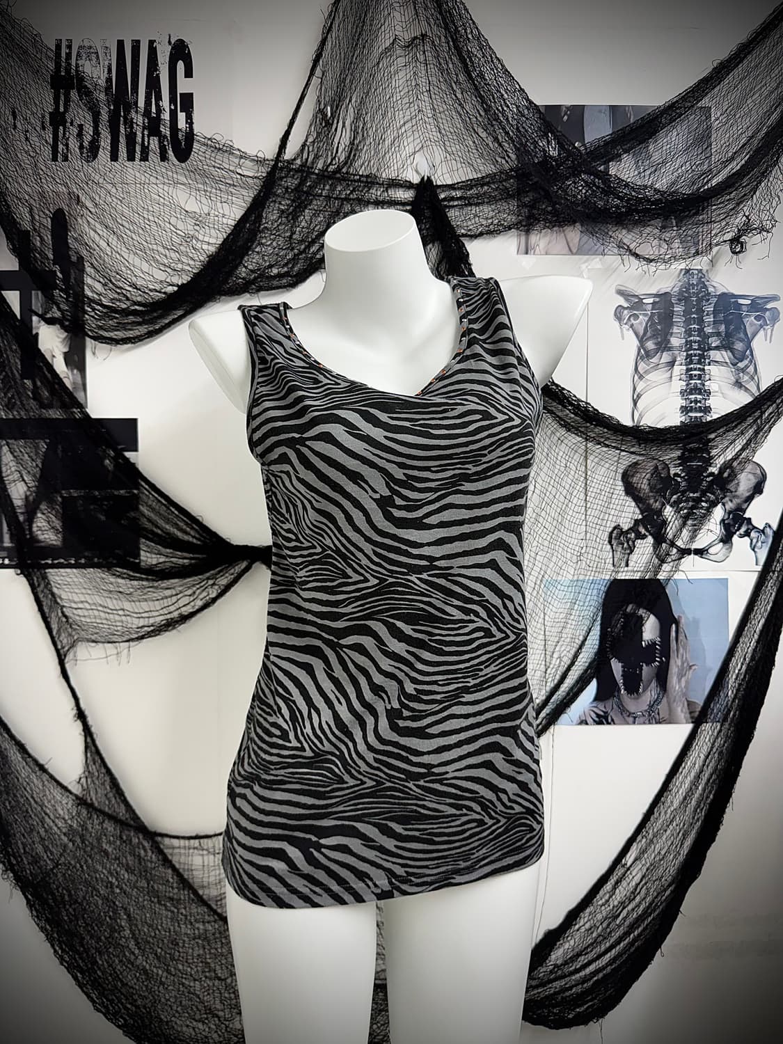 Zebra pattern beads sleeveless 상품이미지1