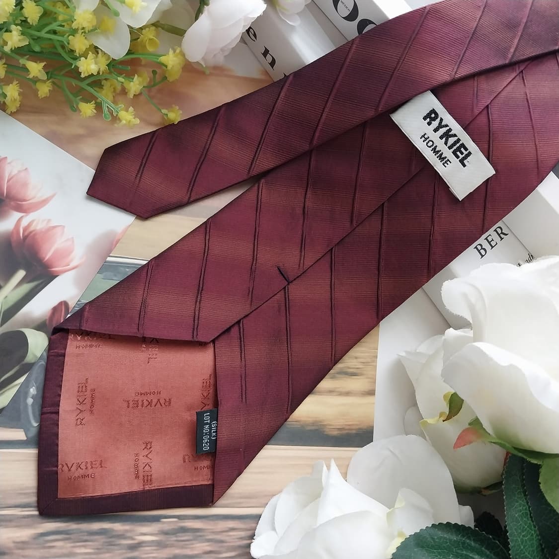 소니아 리키엘 실크 와인 스트라이프 넥타이 10cm A+등급  K1211 상품이미지4