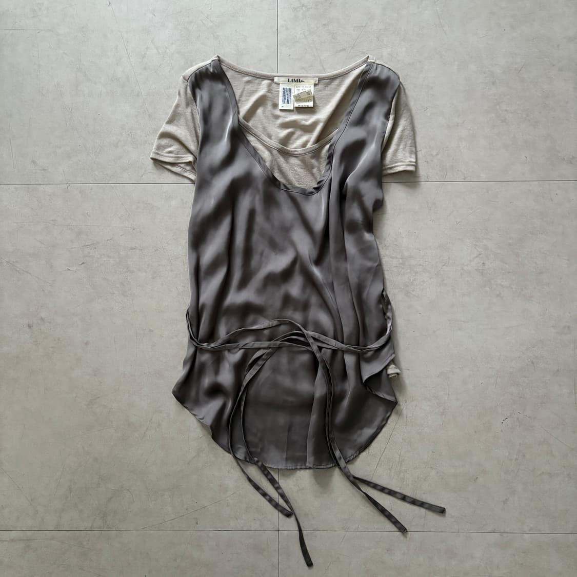 Asymmetric Satin Wrap Layered Tee 상품이미지2