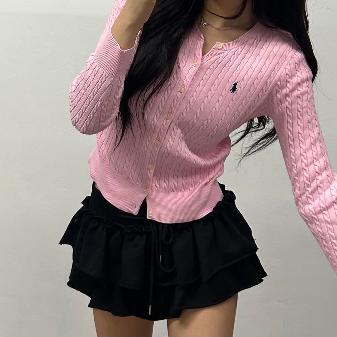 폴로 랄프로렌 베이비핑크 케이블 니트 가디건(L) 상품이미지2
