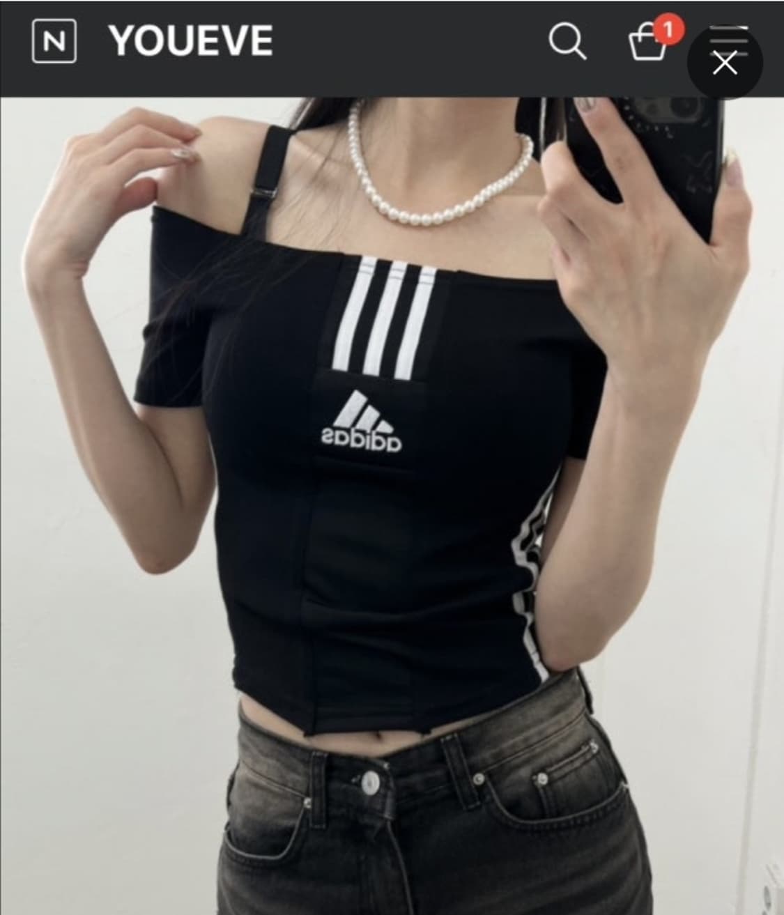 유이브 아디다스 한소희탑 흰네이비 상품이미지1