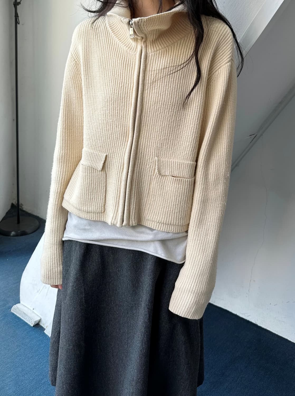 Middle gauge knitted 2way neck zip parka 상품이미지6