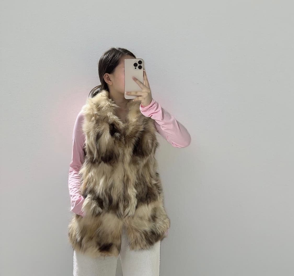 빈티지 원색 라쿤퍼 조끼 베스트 상품이미지1