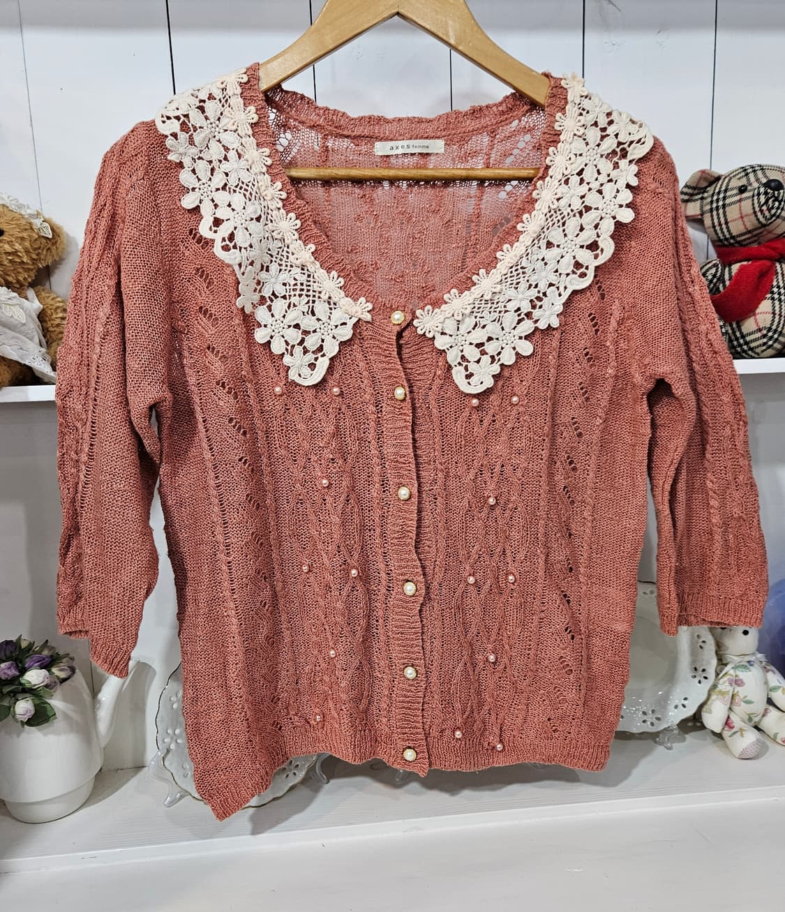 axes femme 레이스 카라 가디건 상품이미지1