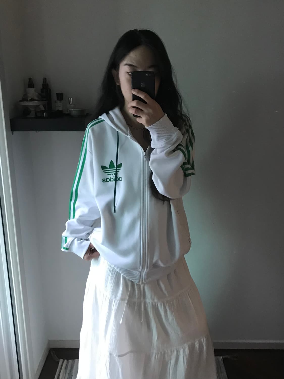 아디다스 해외판 올드스쿨 파이어버드 화이트 그린 후드 트랙탑 져지 상품이미지1