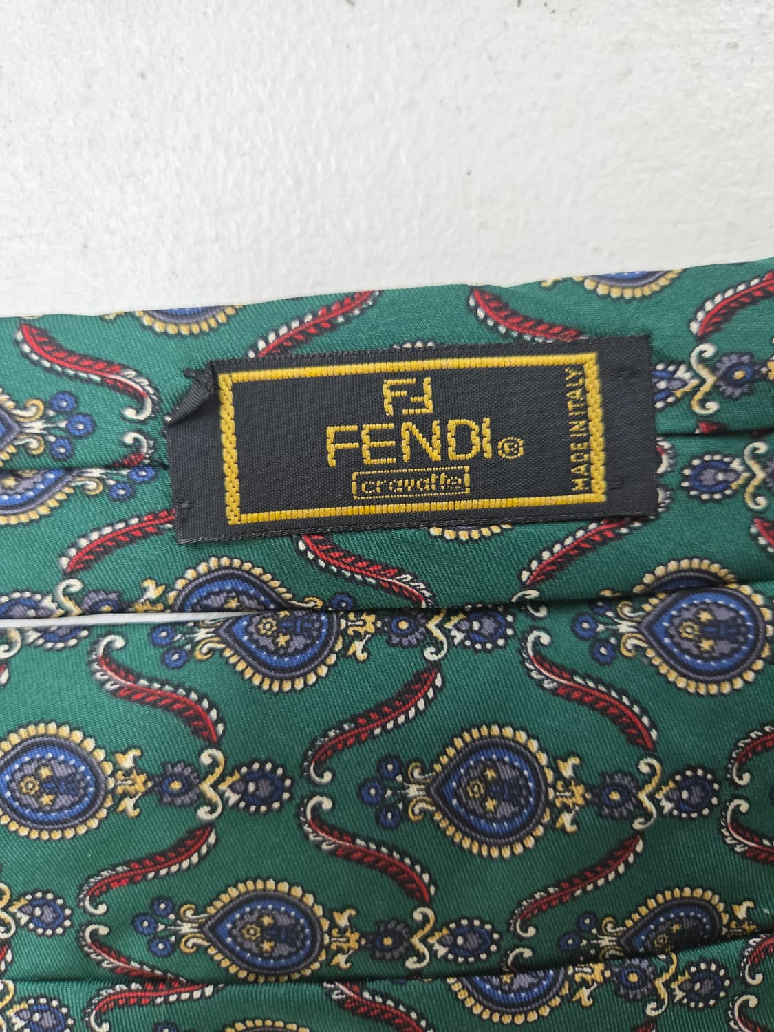 펜디 빈티지 페이즐리 패턴 실크 넥타이 그린 상품이미지3
