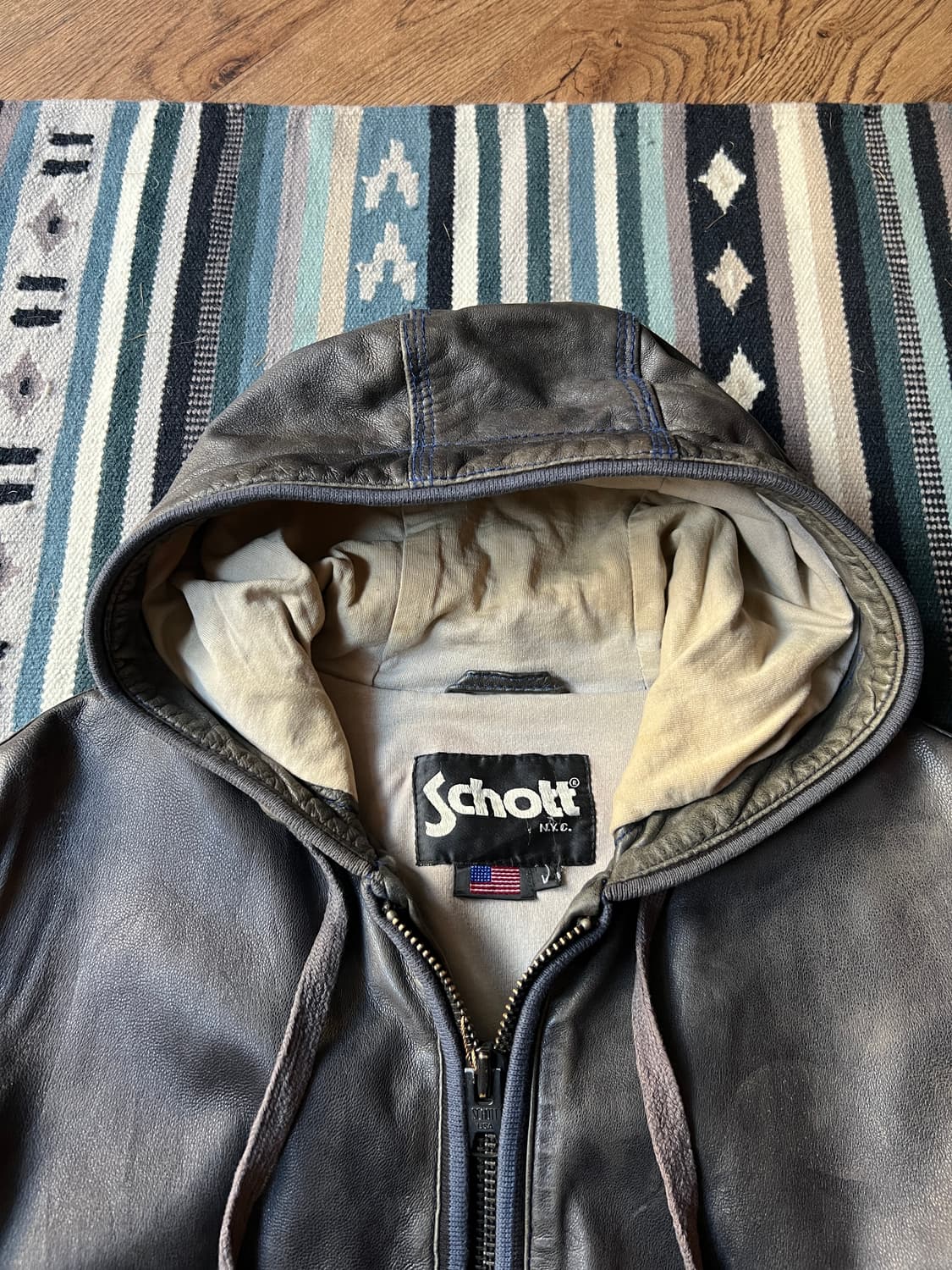 [L]SCHOTT USA 쇼트 램스킨 후드집업 레더 자켓 상품이미지2