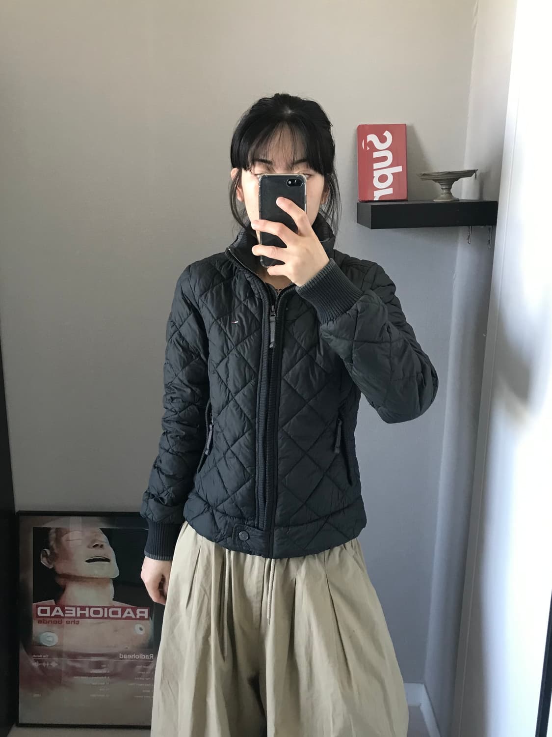 타미힐피거 로고 카키 퀄팅 패딩 상품이미지1