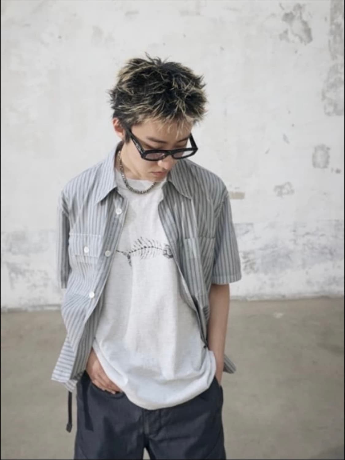 해칭룸 2Pk shirt dobby stripe dyed grey 상품이미지1