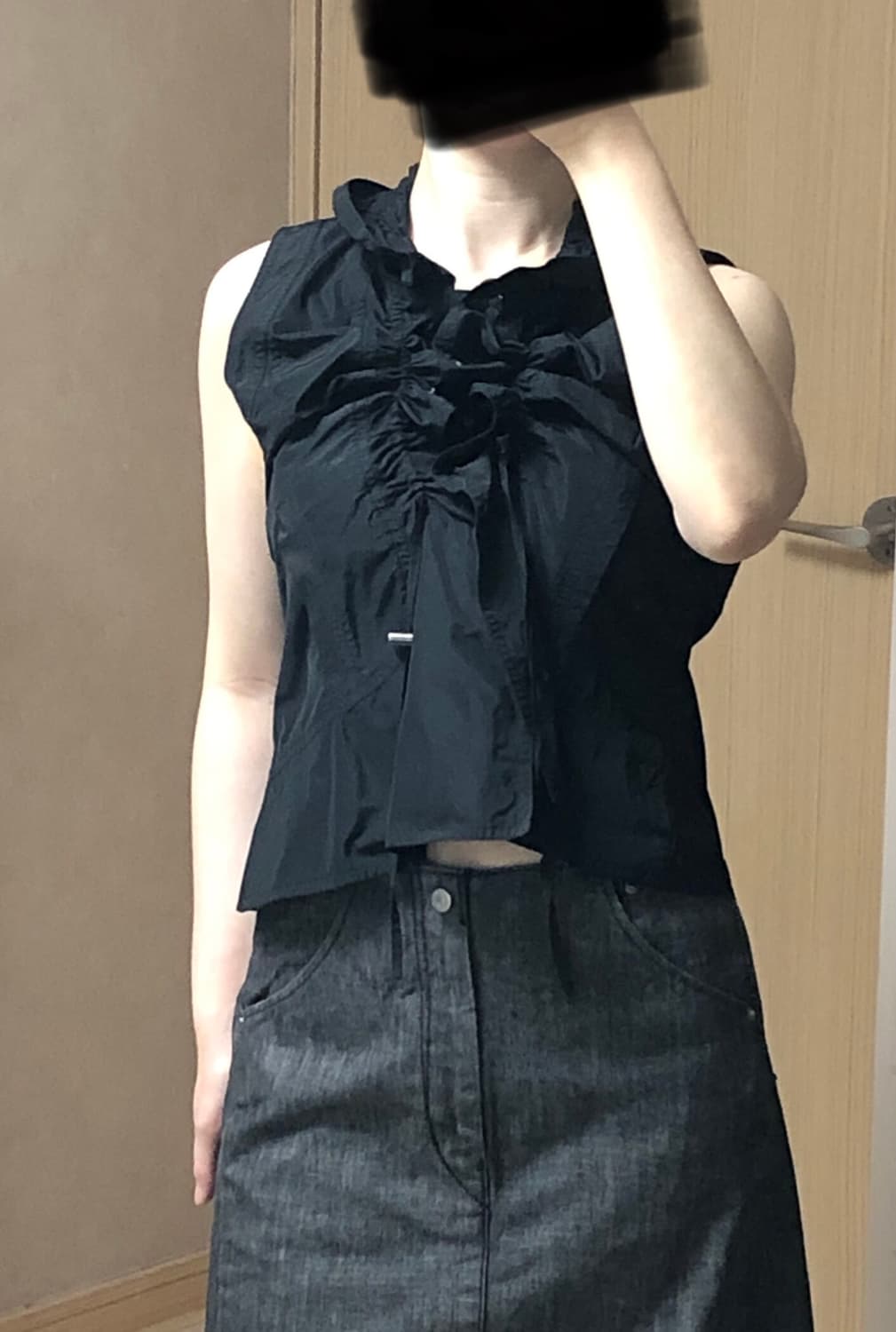 나일론 셔링 러플 버튼 베스트 조끼 슬리브리스 프릴 나시 상품이미지3