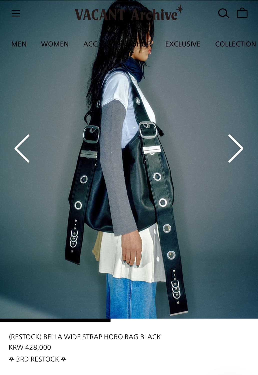 베이컨트아카이브 벨라 와이드 스트랩 호보백 블랙 상품이미지1