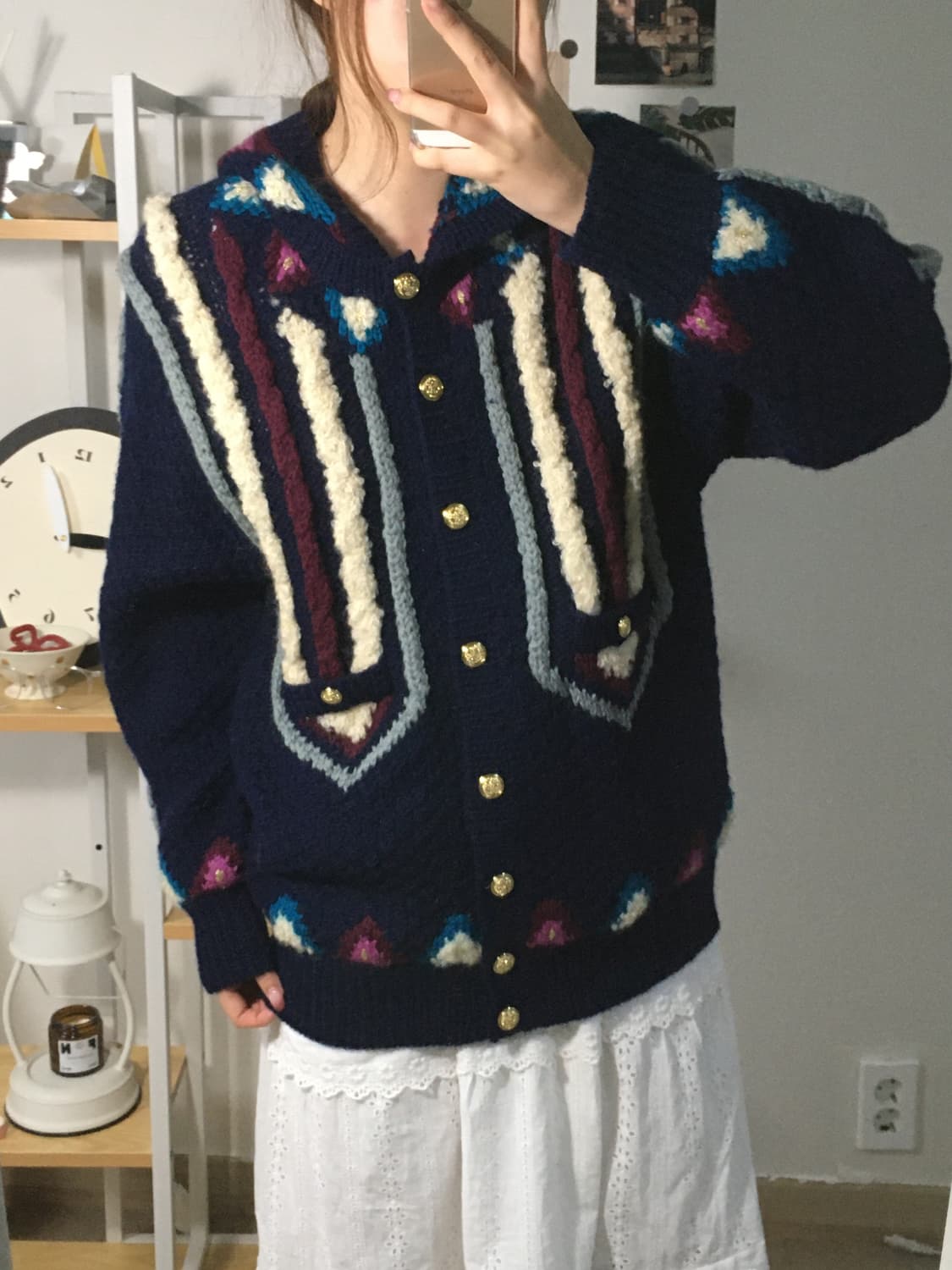 울 자카드 패치 후드 니트 가디건 상품이미지3