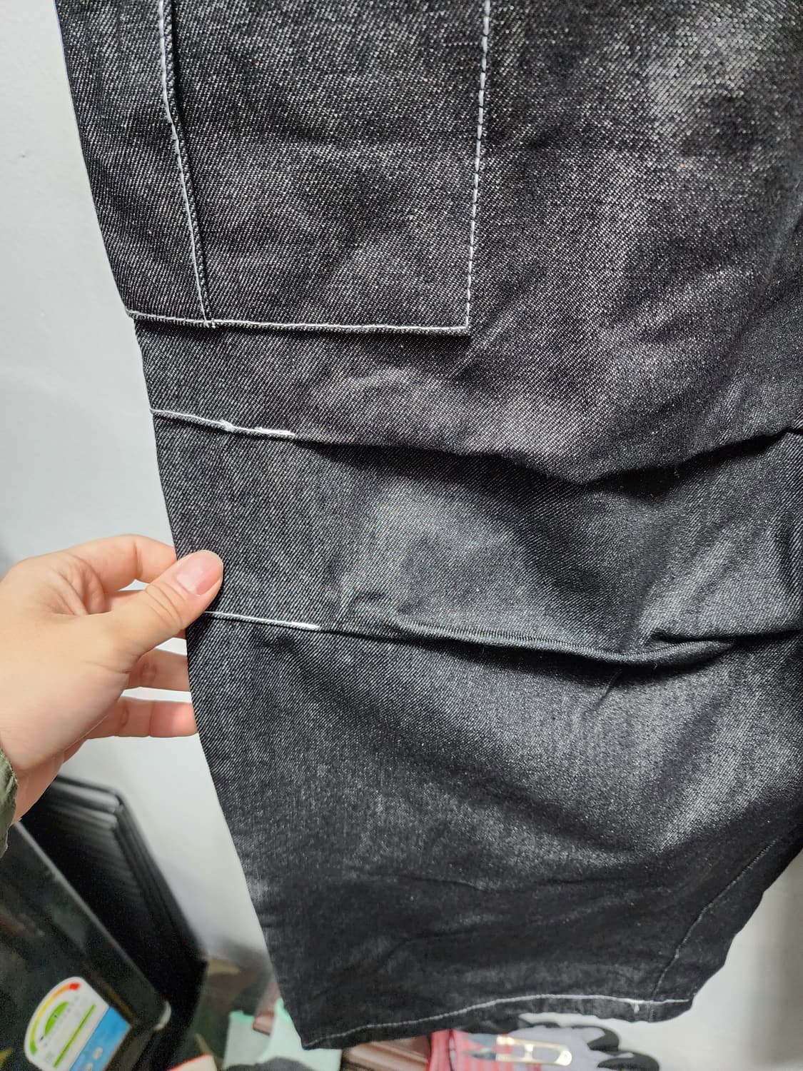 SLOGAN 스티치 파라수트핏 흑청 데님 벌룬팬츠 상품이미지3