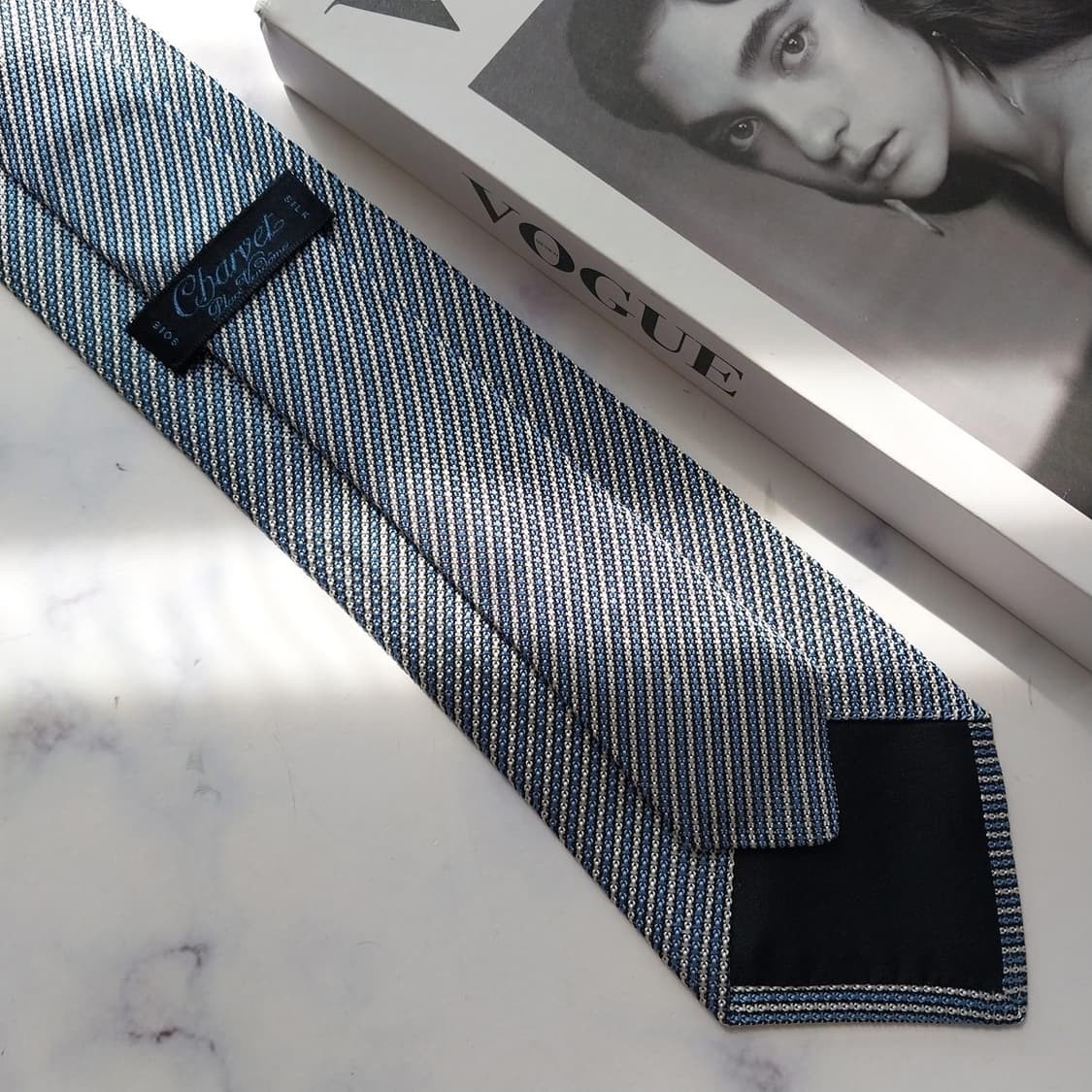 샤르베 실크 블루 스트라이프 넥타이 8.9cm A+등급 K2213 상품이미지8