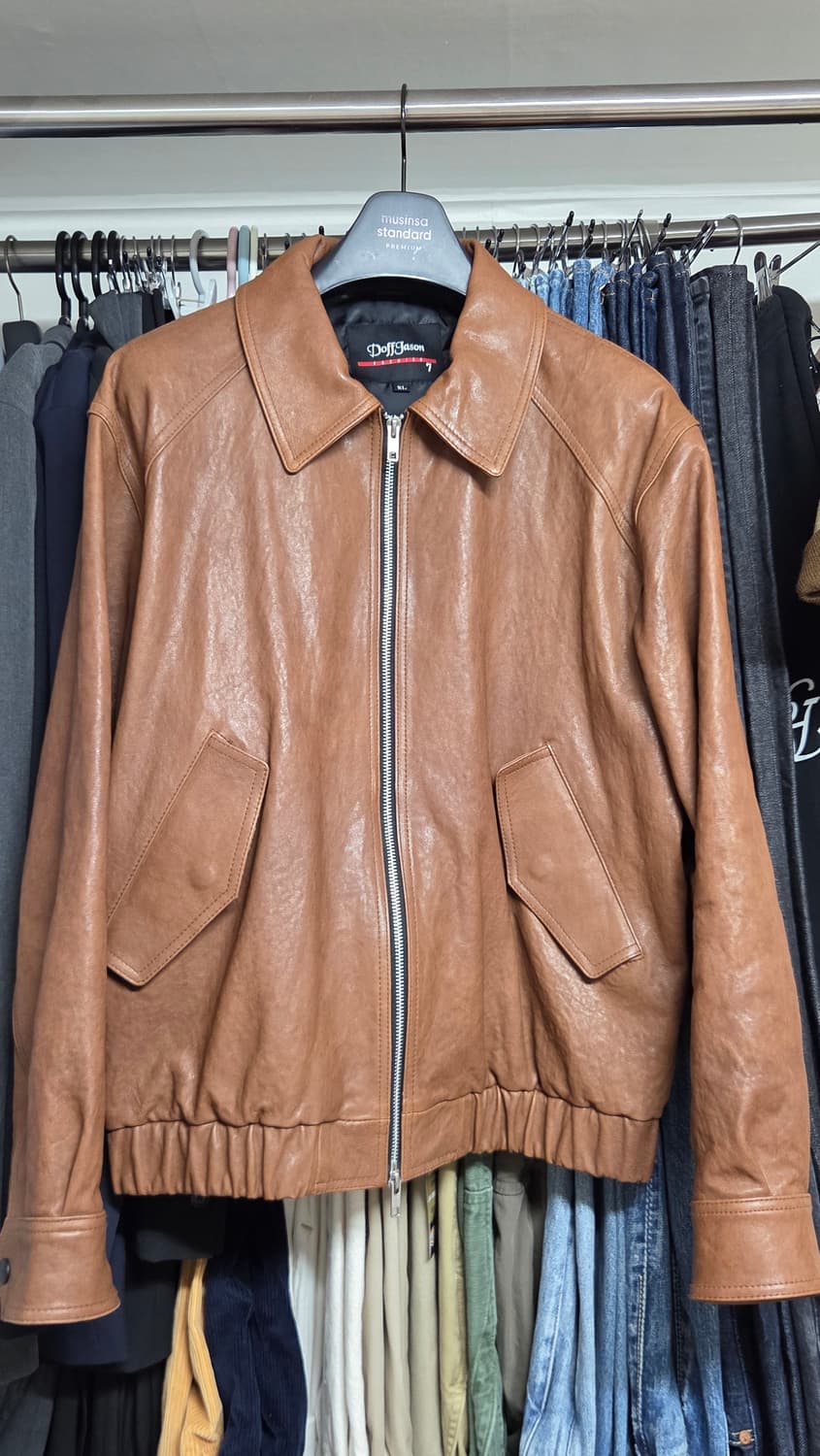 프리미엄 오버핏 램스킨 베지터블 오일 보머 자켓 (카멜) 상품이미지1