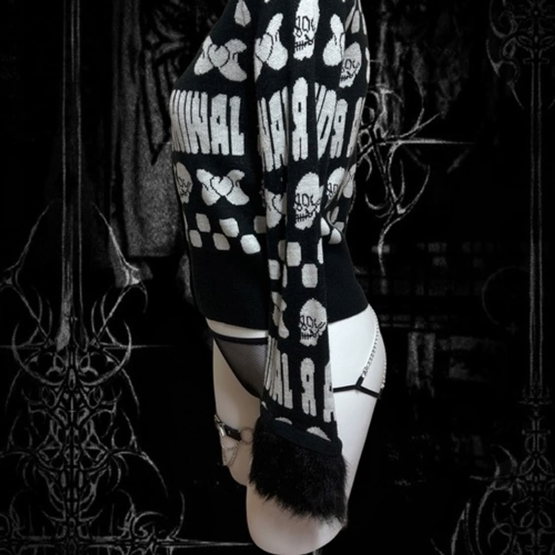 Glad news 글래드 뉴스 퍼 소매 해골 리본 가디건 펑크 상품이미지5