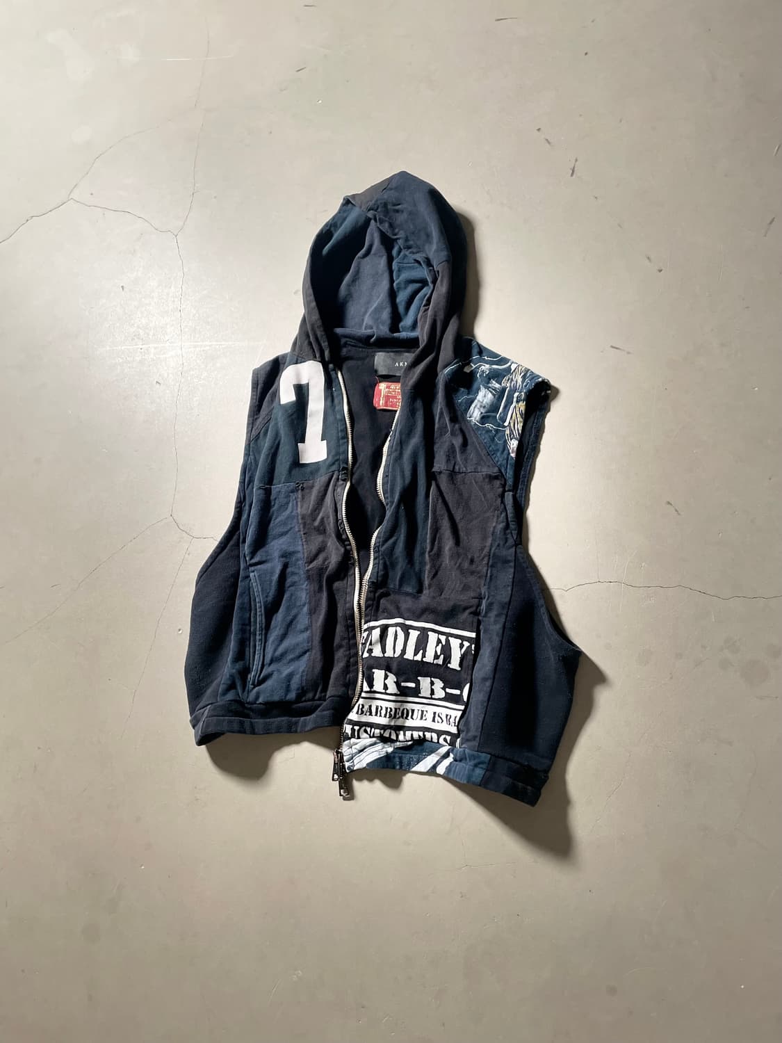 AKM Patchwork Zip-Up Hooded Vest 상품이미지1