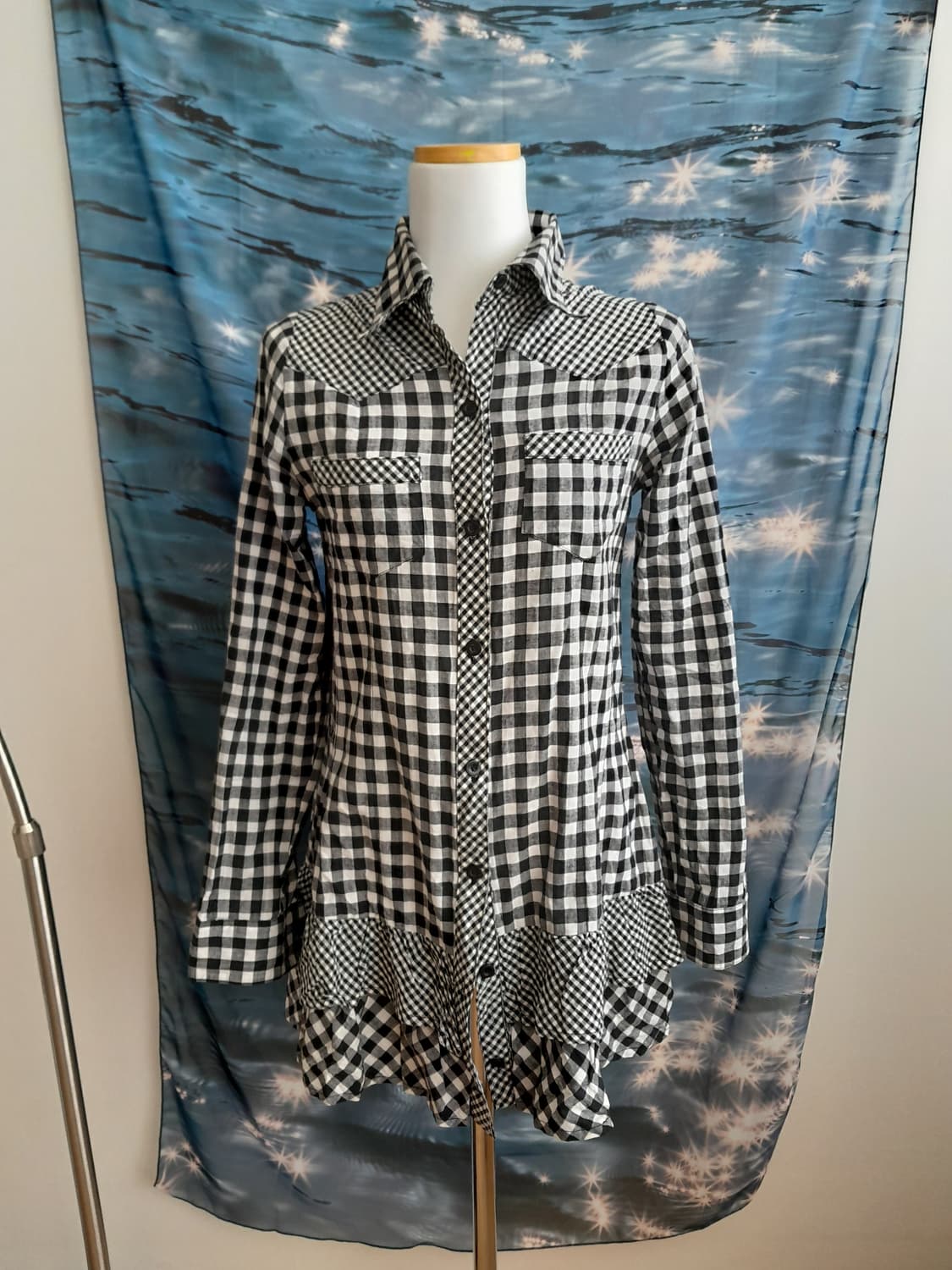 체크 프릴 셔츠 원피스 상품이미지1