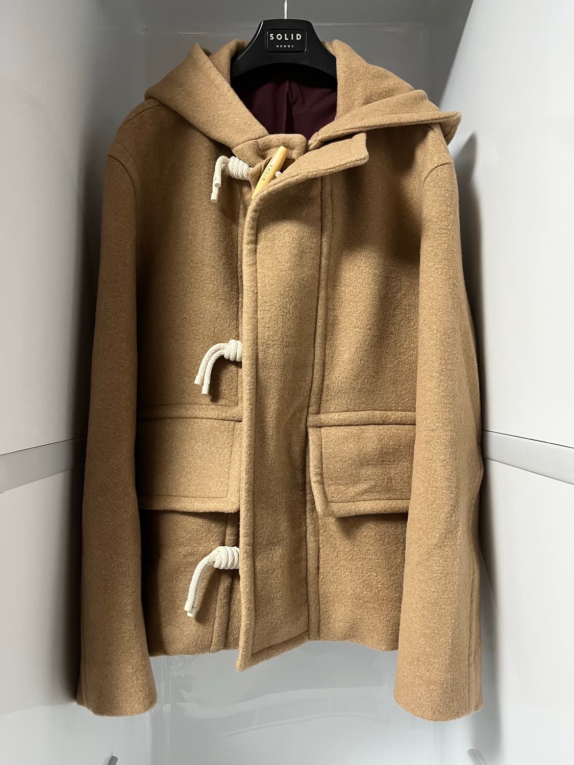 솔리드옴므 22fw 베이지 하프 더플 후드 코트 50사이즈 상품이미지1