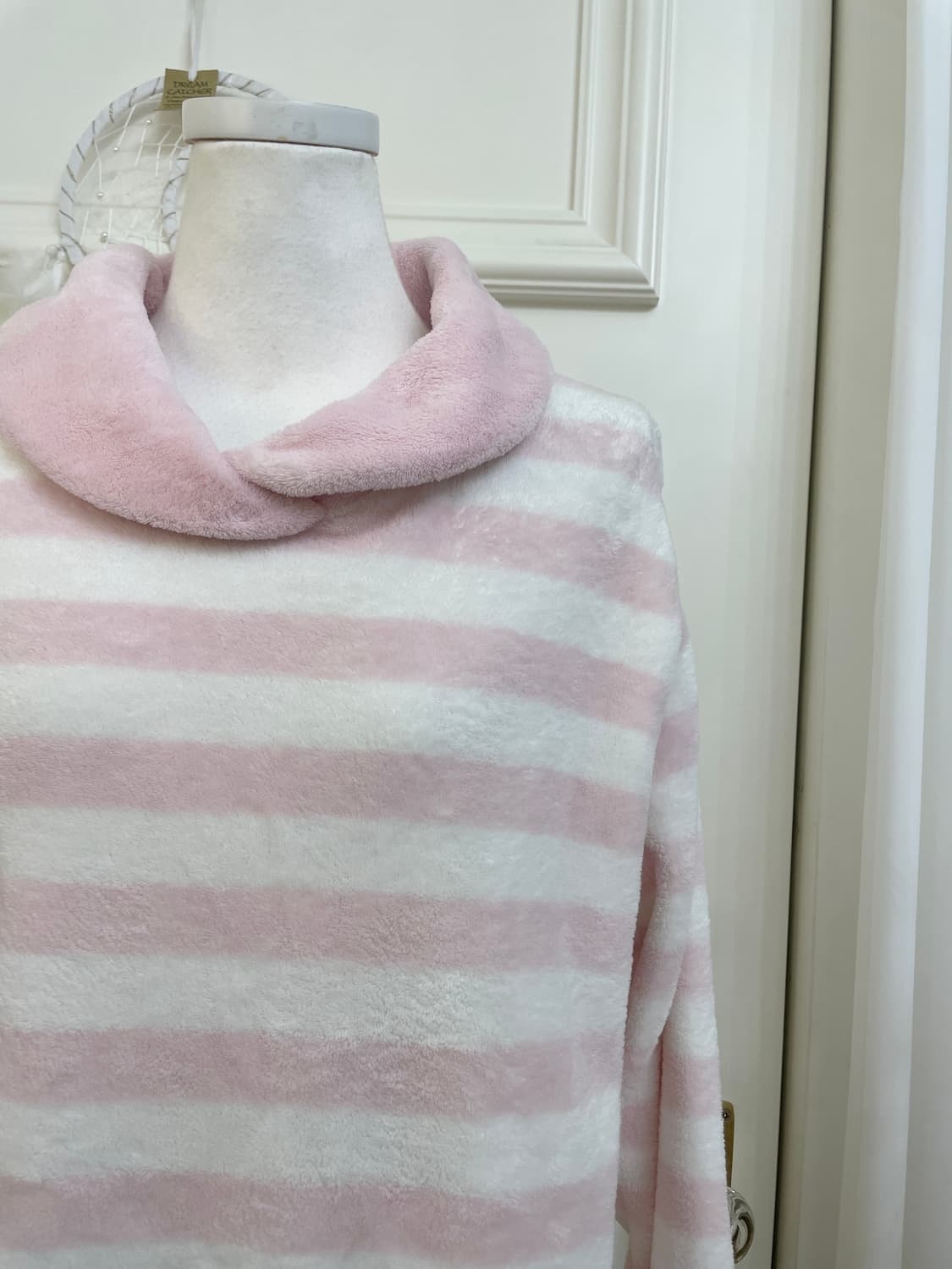 pink white stripe cute fur top(size-M) 상품이미지6
