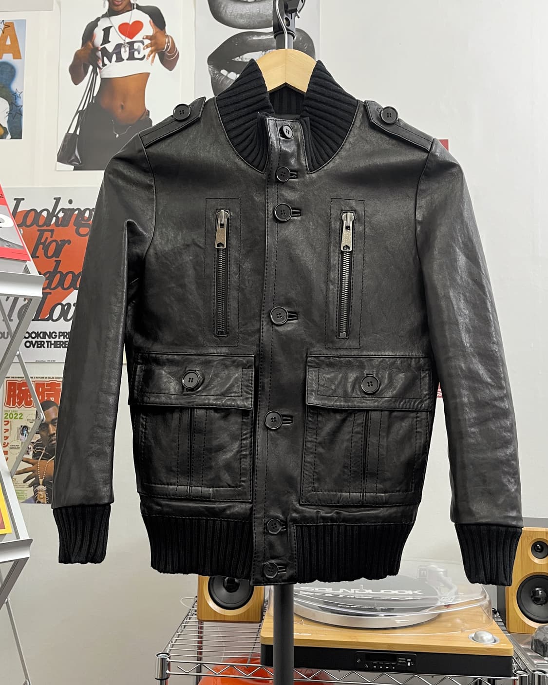 올드 빈티지 리얼 램스킨 하이넥 블루종 상품이미지5