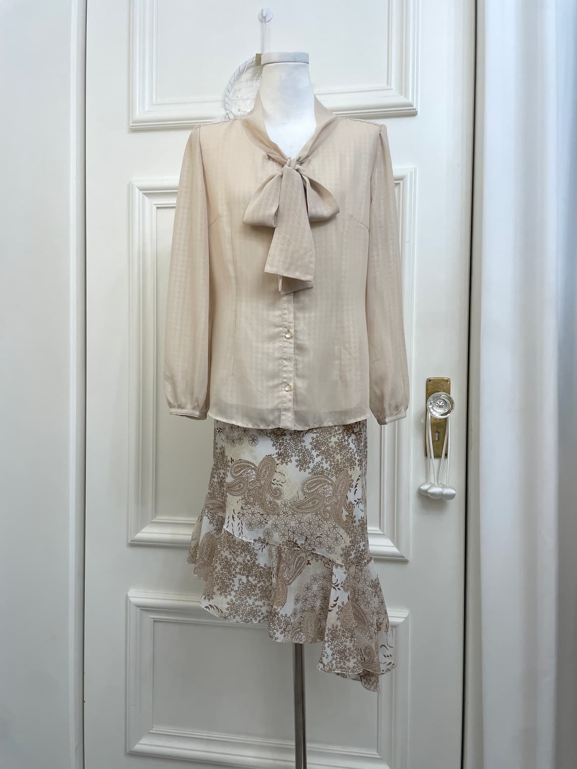beige pasley unbalance banding skirt 상품이미지6