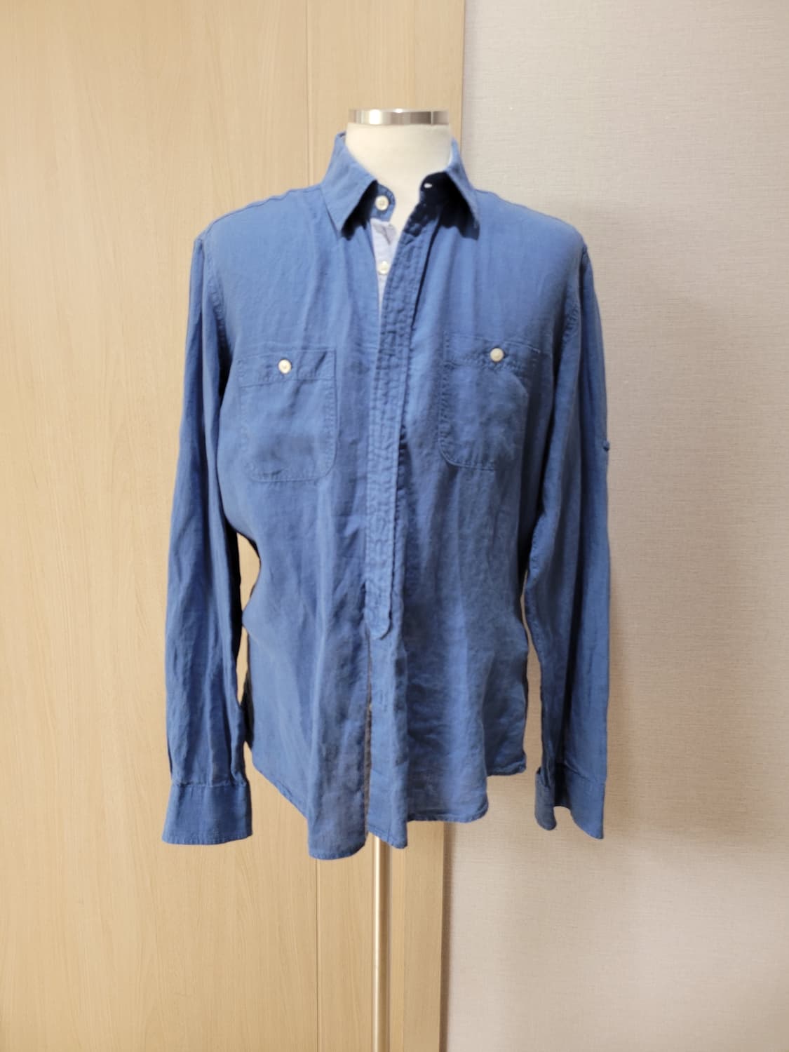 스파오포맨 SPAO for men 롤업 린넨 셔츠 105 블루 상품이미지1