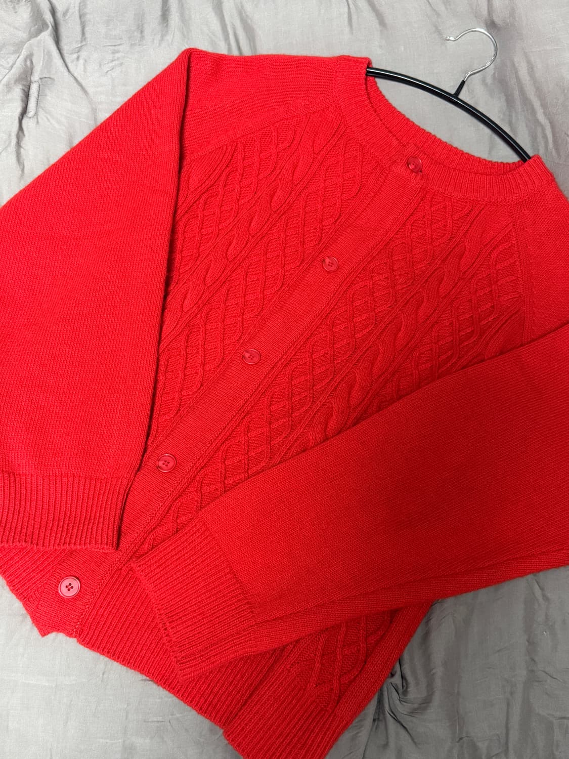 웨이비니스 더블 텍스처 라운드넥 가디건 레드 2 상품이미지5