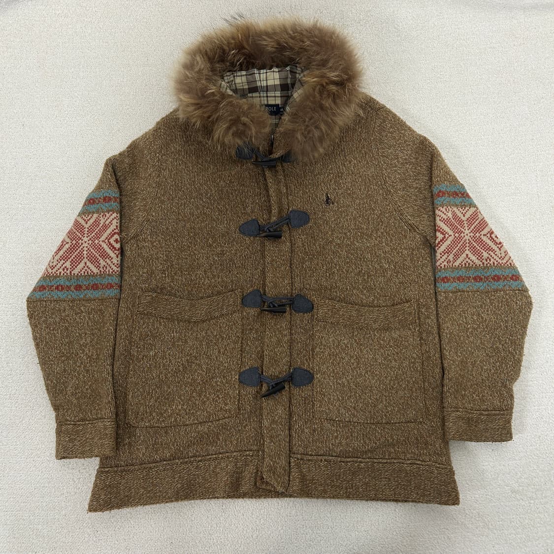  빈폴 자수로고 후드 퍼 베이지 더플 니트 자켓 상품이미지3