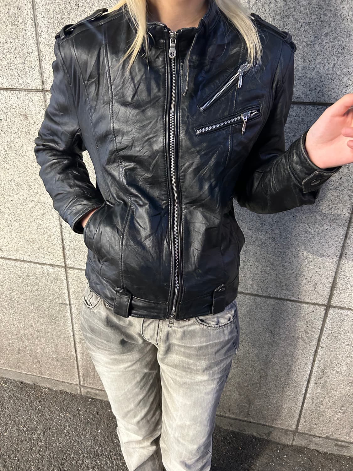 MICHEL KLEIN homme 리얼 레더 바이커 재킷 (사이즈 46) 상품이미지1