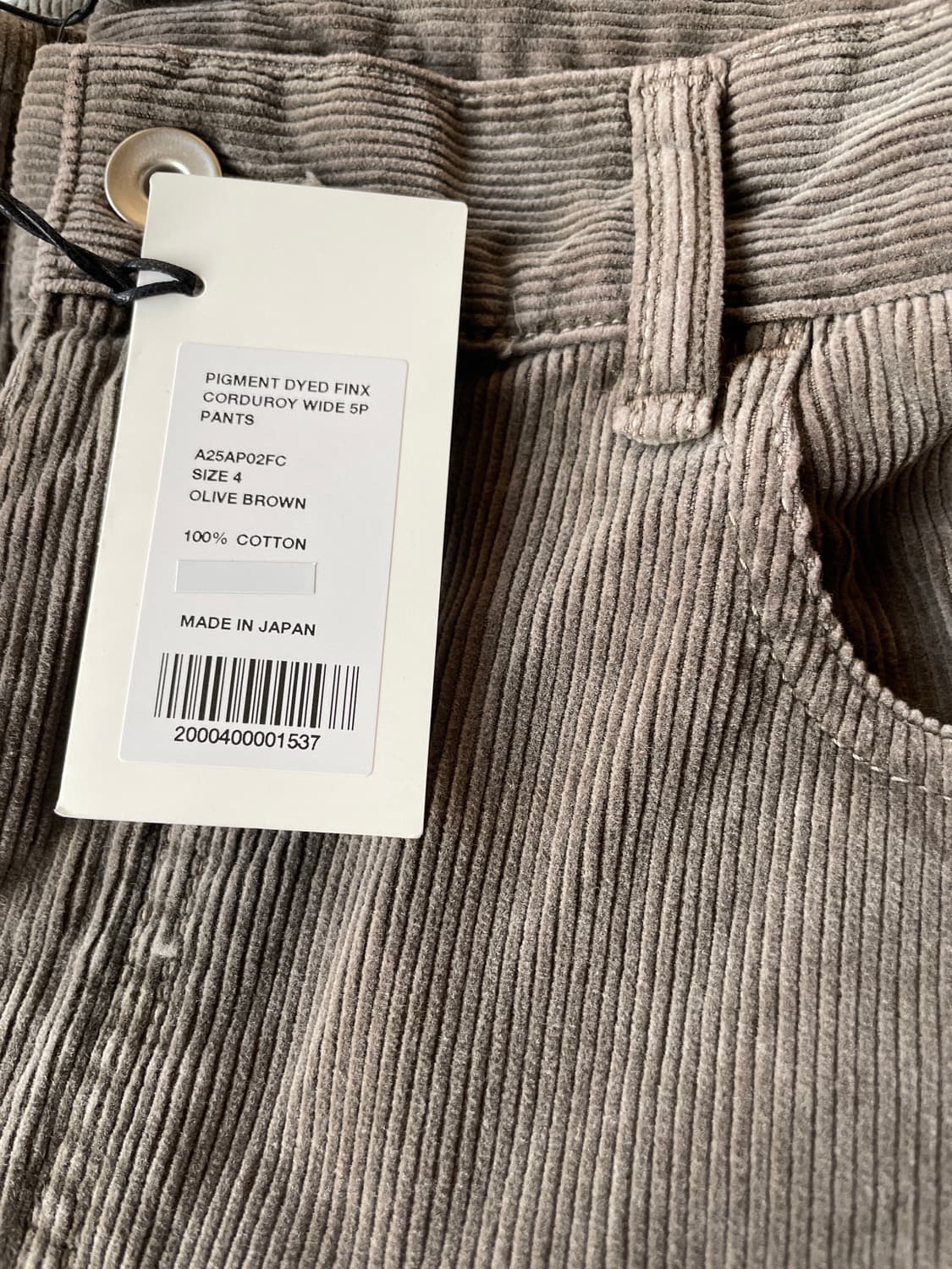 [4] 오라리 피그먼트 다이 핀스 코듀로이 와이드 팬츠 올리브 브라운 상품이미지1