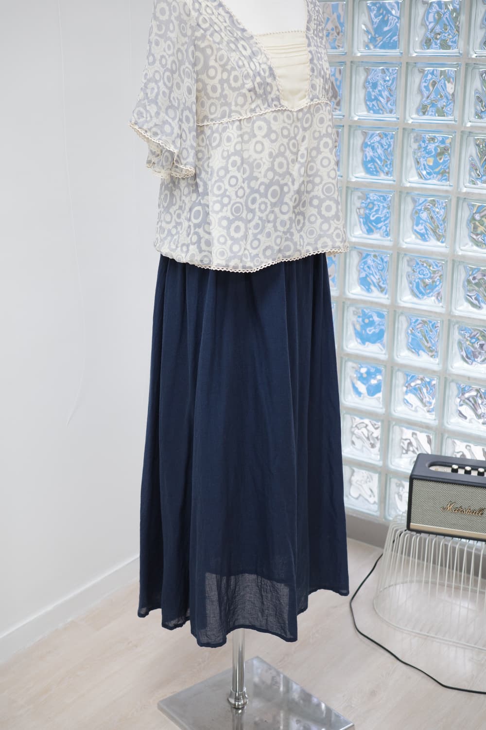 Navy banding cotton long skirt 상품이미지2