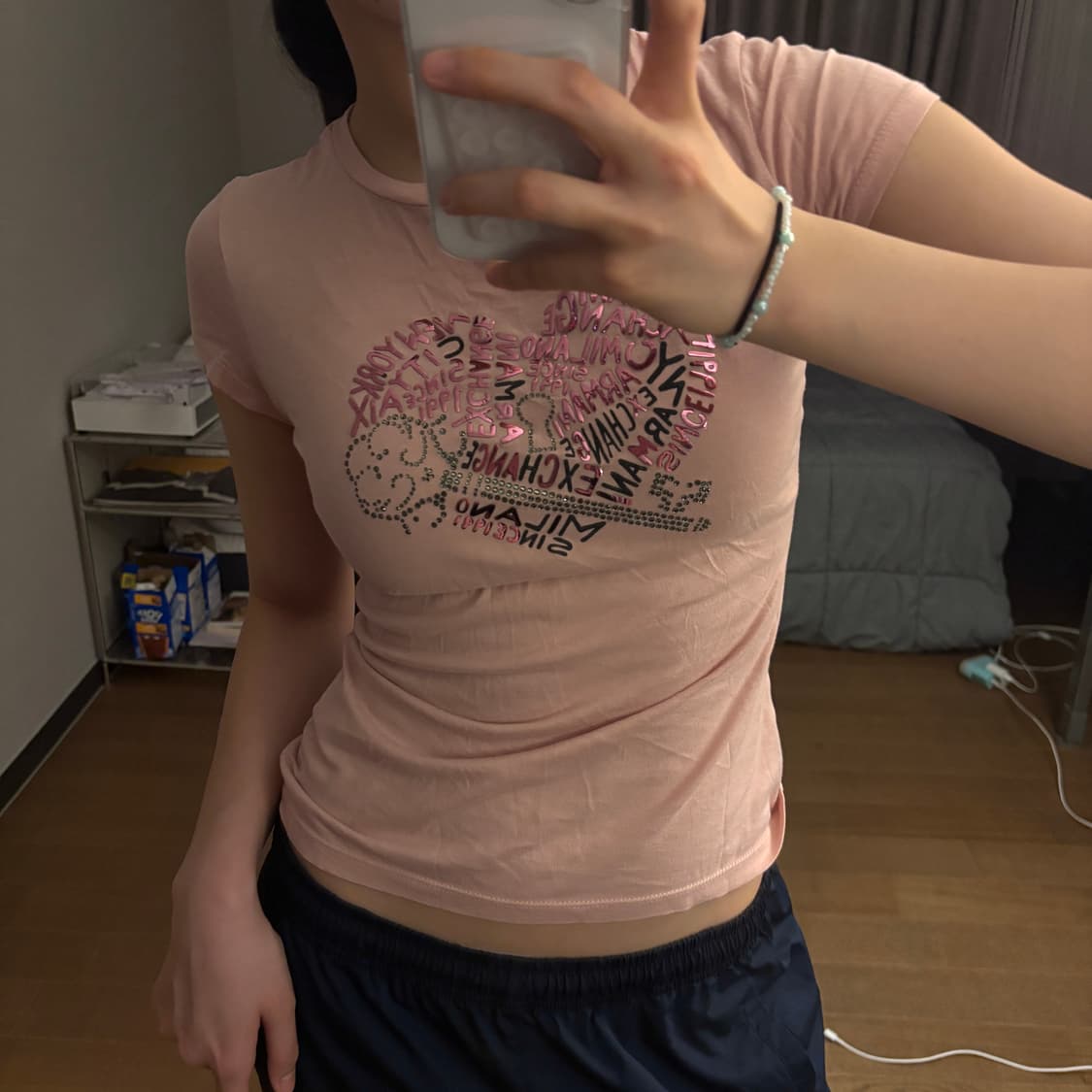 아르마니 익스체인지 핑크 딸기우유 슬림 반팔티 갸루 미사깔 y2k 상품이미지1