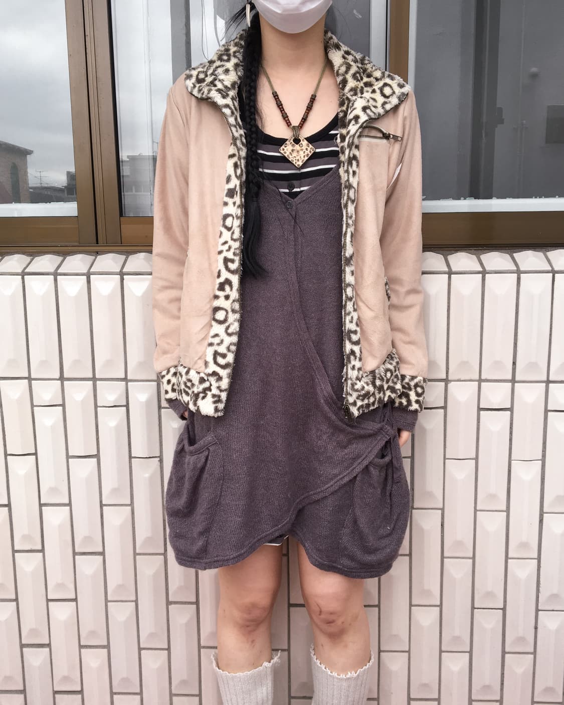 Leopard pattern fur trimming jacket 상품이미지5