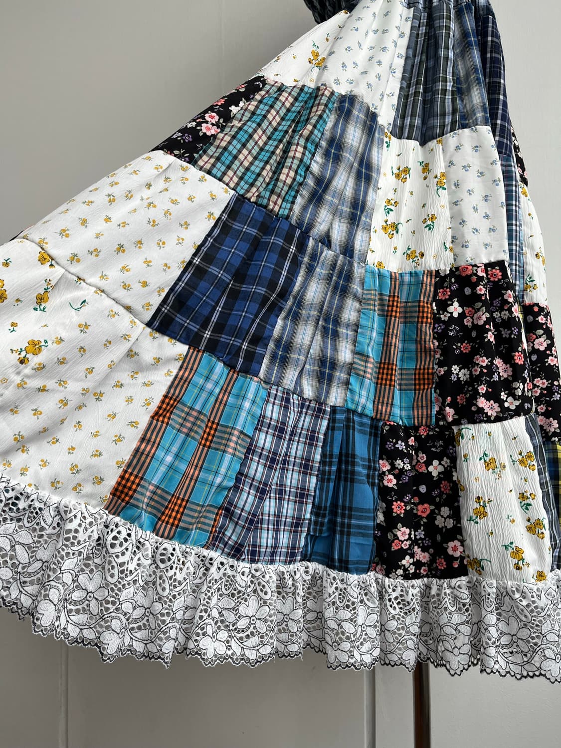 블루 체크 패치 롱 원피스 상품이미지3