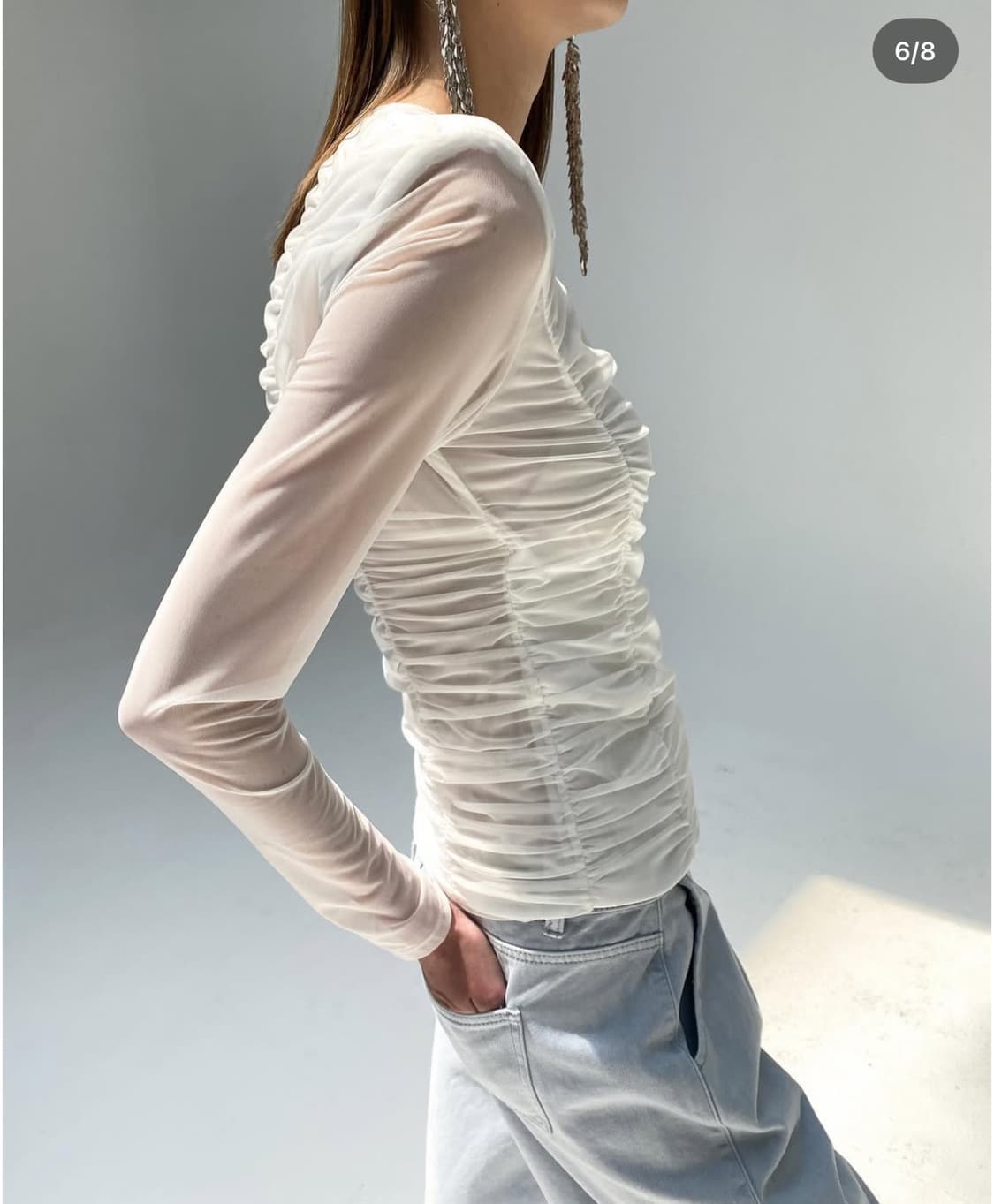 드래곤블루스 매쉬 셔링 랩 블라우스 베이지 S 상품이미지2