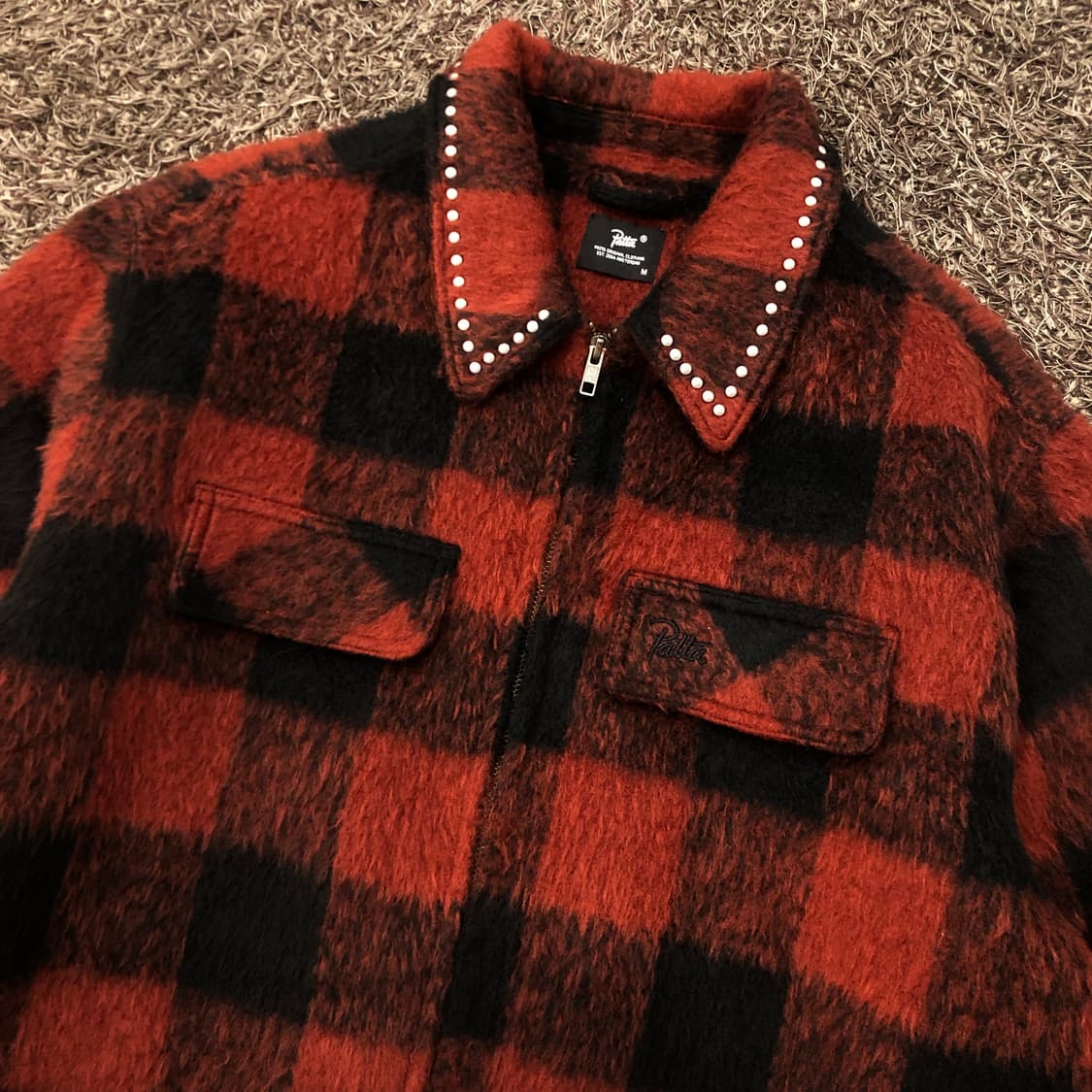 파타 모헤어 텍스쳐 체크 스터드 자켓 상품이미지2