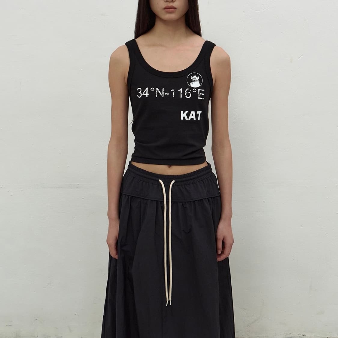 lcdctm 엘씨디씨티엠 캣 프린트 슬림 탱크 탑 슬리브리스 블랙 상품이미지1