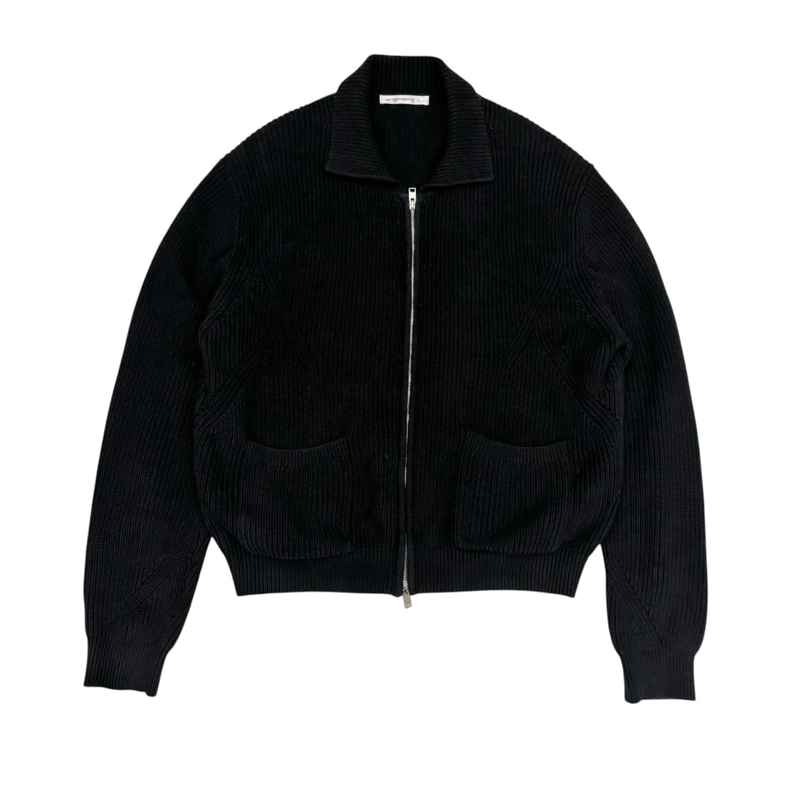 인템포무드 블랙 코튼 니트 집업 상품이미지1